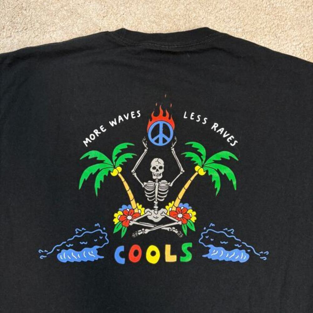 Barney Cools More Waves Less Raves Skeleton Peace Sign T-Shirt Size L